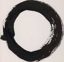 This is an "enso," a Japanese symbol looking like a hand-painted zero in one or two brushstrokes. It's a symbol of many things, including spaciousness. From Wikimedia Commons, this calligraphy is by Kanjuro Shibata XX, uploaded by Jordan Langelier from his collection. Here's the link: https://en.wikipedia.org/wiki/Ens%C5%8D